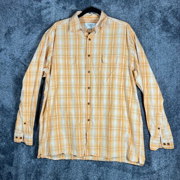 Ryan Michael Shirt Mens Large Orange Plaid Silk Blend Western Rodeo Button Up - Picture 1 of 6